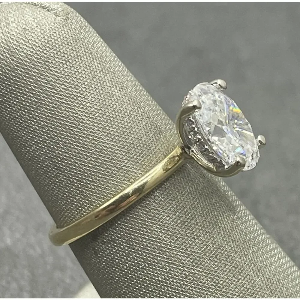 14K Two-tone Oval Lab Diamond Ring W/ Hidden Diamond Halo Under Gallery (26240)